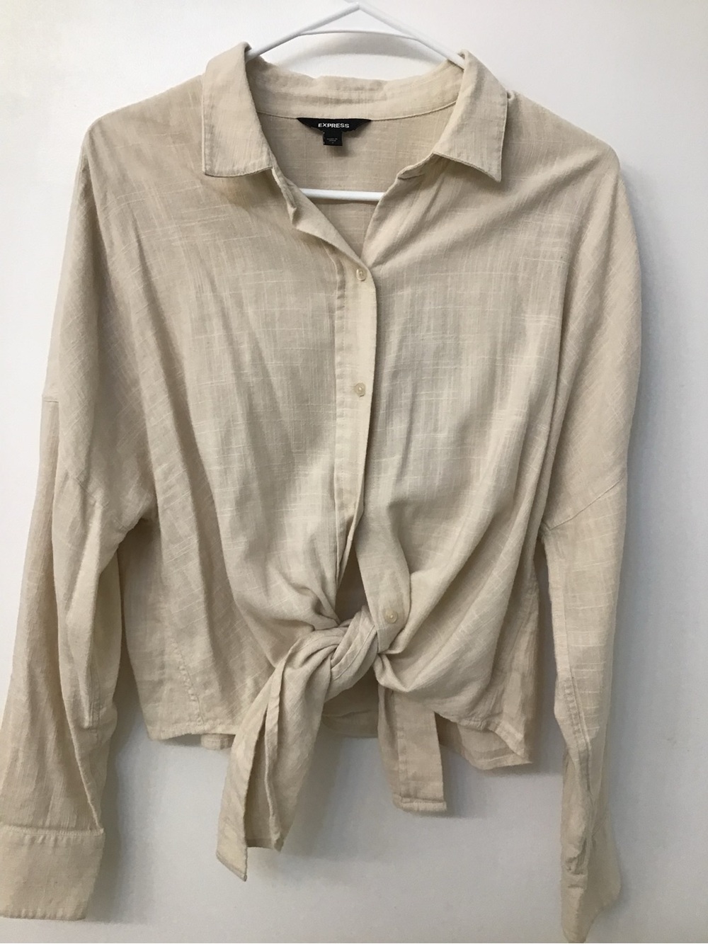 Express Cream Tie-Front Button Down Shirt